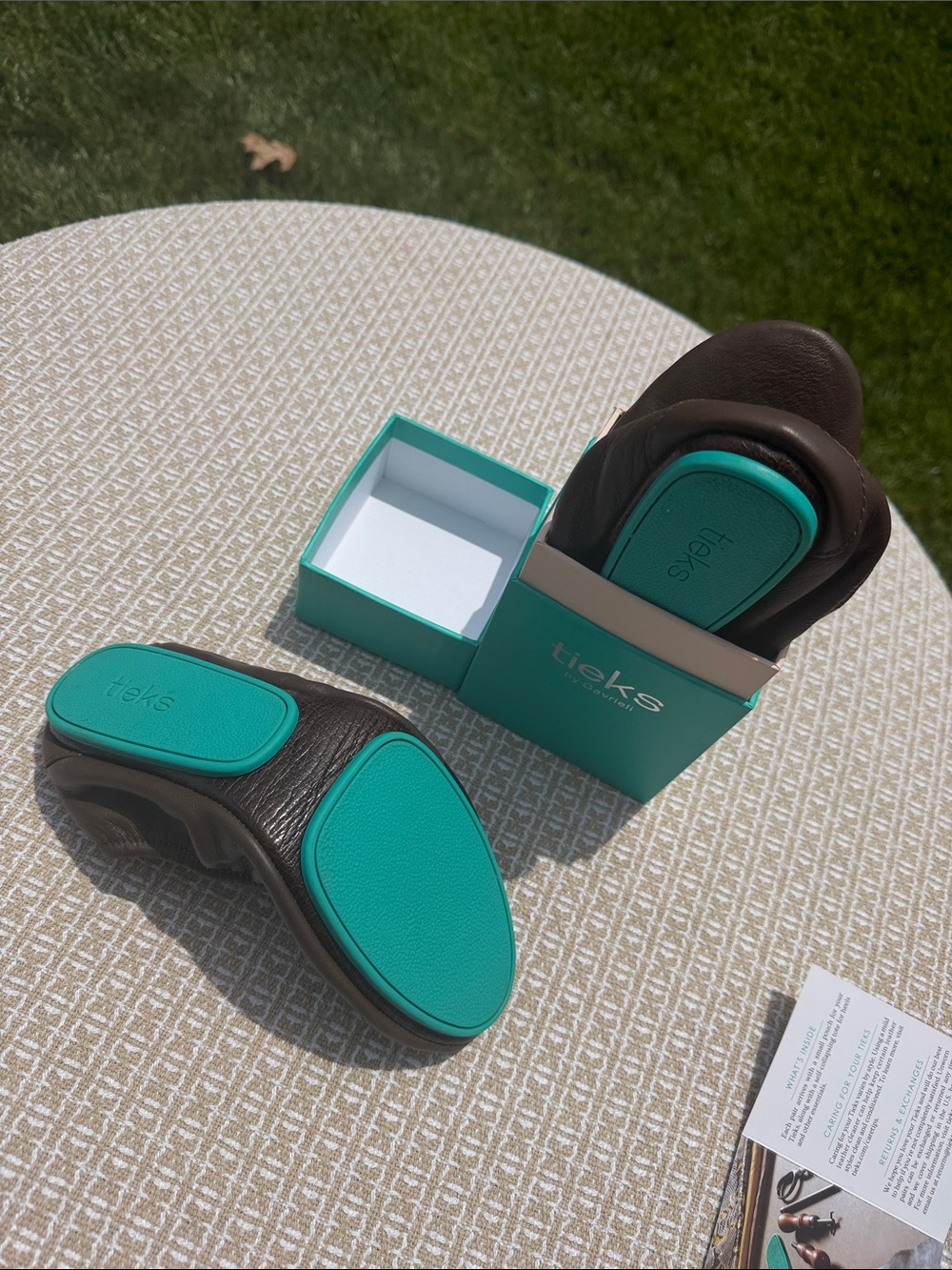Tieks Brown Leather Ballet Flats with Teal Insole - Picture 2 of 9
